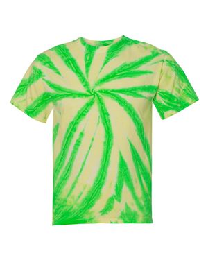 Green and tan dyed t-shirt with swirl design